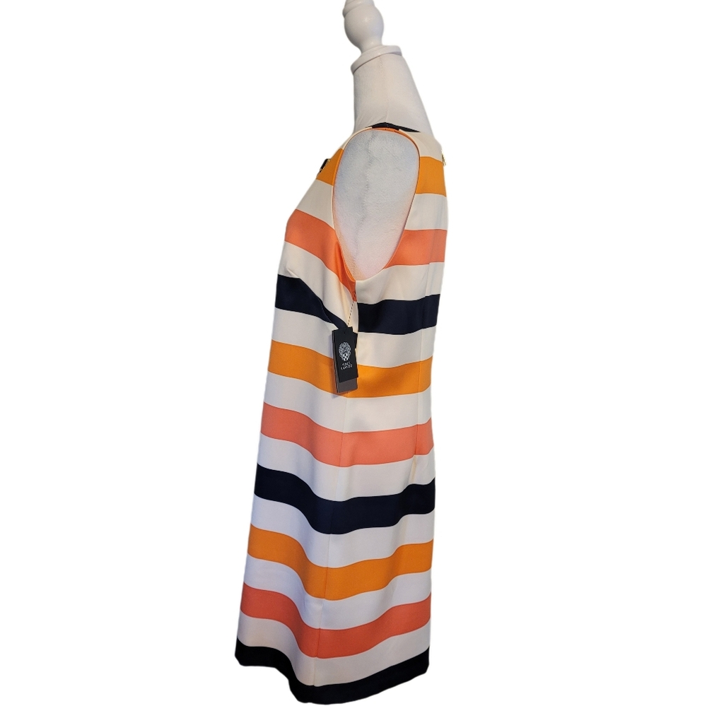 Vince Camuto Jeweled Neckline Striped Satin Shift Dress Sz 10 New With Tag - Picture 6 of 12